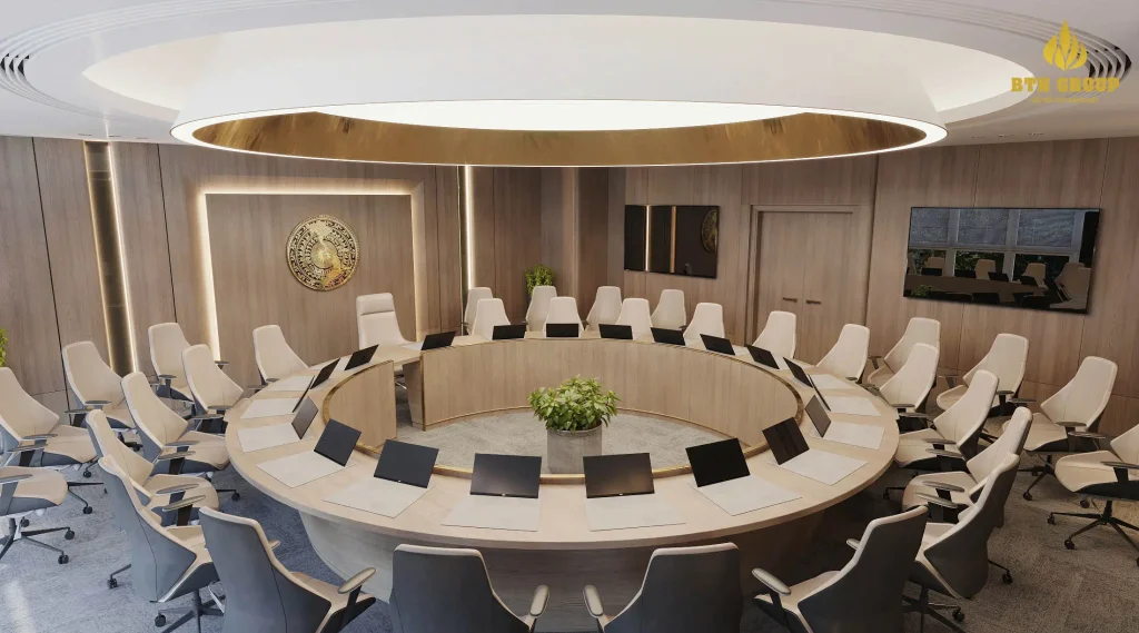 Phương án thiết kế phòng họp hội nghị Boardroom (Bàn tròn hoặc oval)