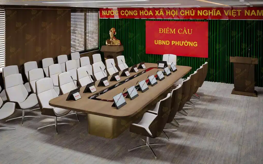 màn hình tương tác đại biểu kèm bảng tên GONSIN DCS-2071 tại phòng họp UBND – tổng quan thiết kế